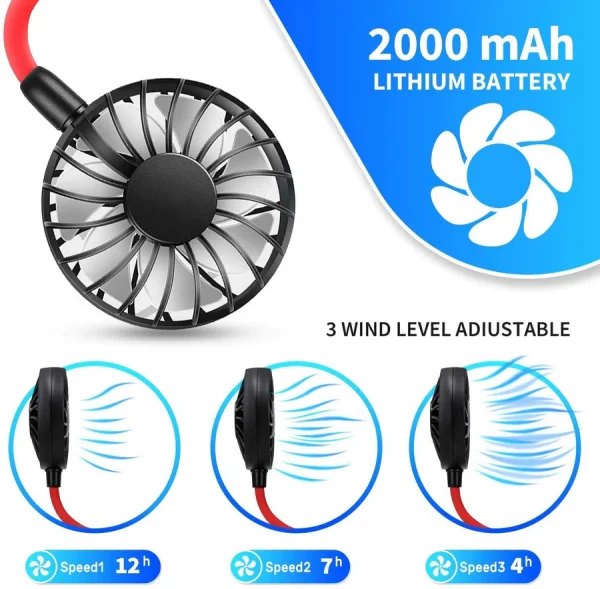 Portable Neck Fan With 3 Level Air Flow