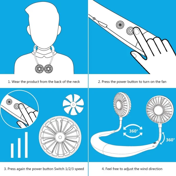 Portable Neck Fan With 3 Level Air Flow